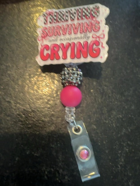 Acrylic Badge Reel with Beads Grace's bead Shop,Pink, Grace's bead Shop