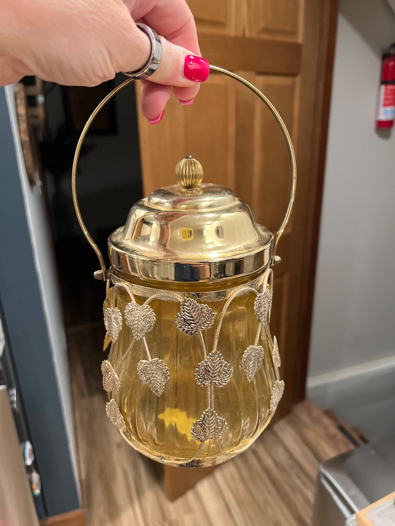 Amber Glass Biscuit Jar w/ lid music box