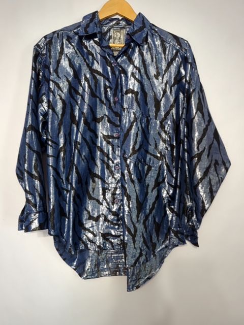 Vintage Clothing Metallic zebra long sleeve button-up, M