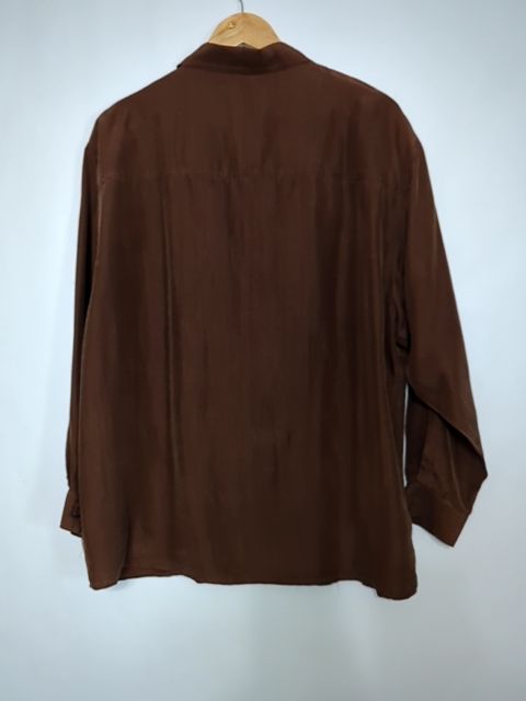 Vintage Clothing 100% silk brown button up, L