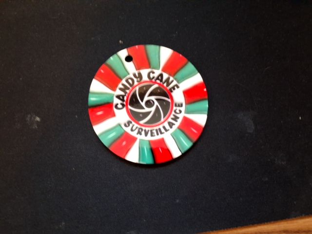 Red Christmas ornament Candy cane surveillance, 3"