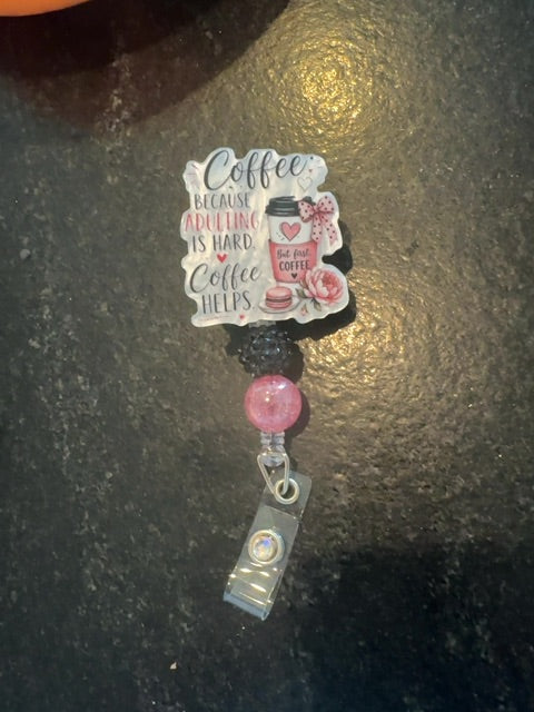 Acrylic Badge Reel with Beads Grace's bead Shop,Silver, Grace's bead Shop