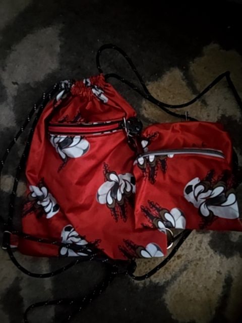 Red soccer Lilac Lakes Cinch backpack and snack bags