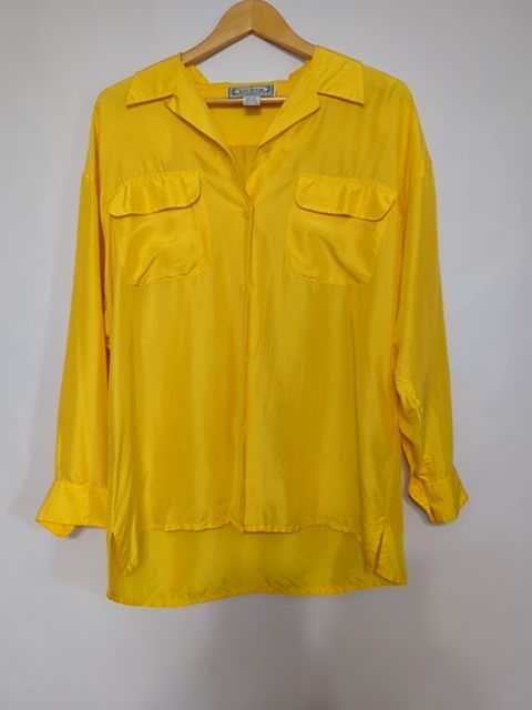 Vintage Clothing 100% silk yellow button up, M
