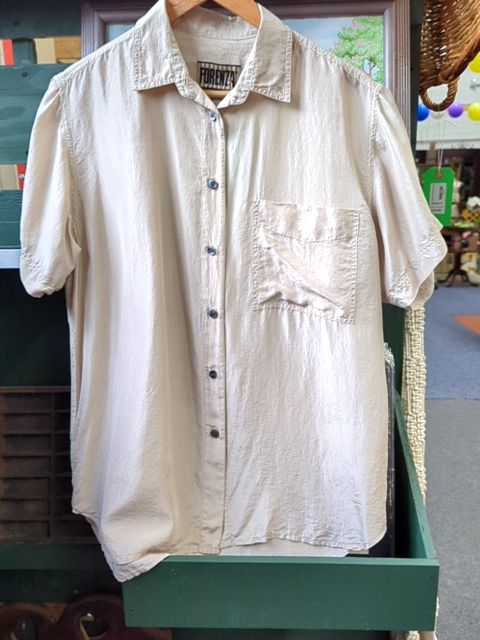 Vintage Clothing 100% silk brown button up, S