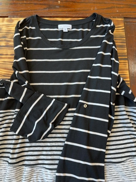 Black/Gray LA Threads Blouse- Long sleeve, 1X
