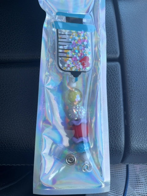 White Acrylic Badge Reel with Beads Grace's bead Shop