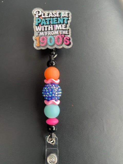 Black Acrylic Badge Reel with Beads Grace's bead Shop