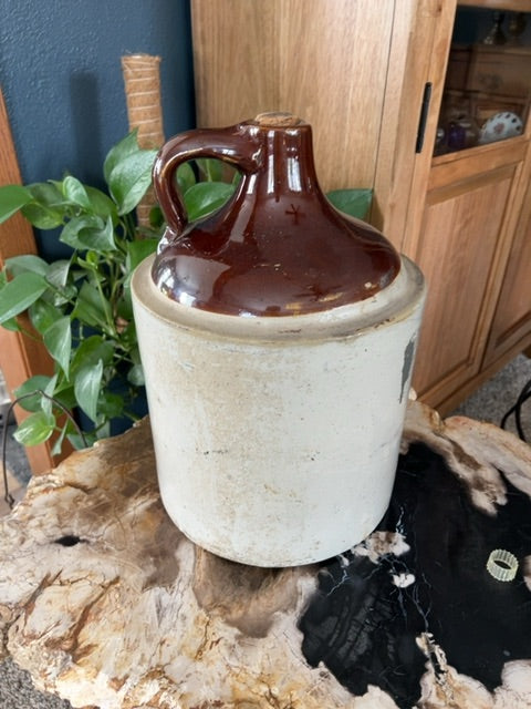 Brown/tan Stoneware Ceramic 2 Gallon whiskey Jug, 2 gallon