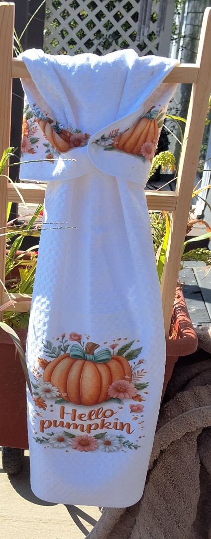 Hand towel with snap Hello pumpkin pink, 16 x 28