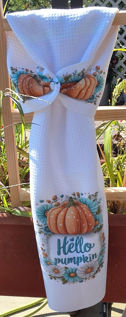 Hand towel with snap Hello pum0kin blue, 16 x 28
