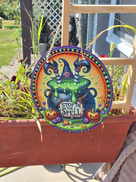 Door hanger Stop in for a spell, 10 inch