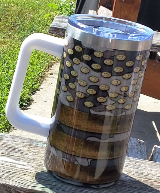 20oz  tumbler w/handle Rife flag, 20 OZ