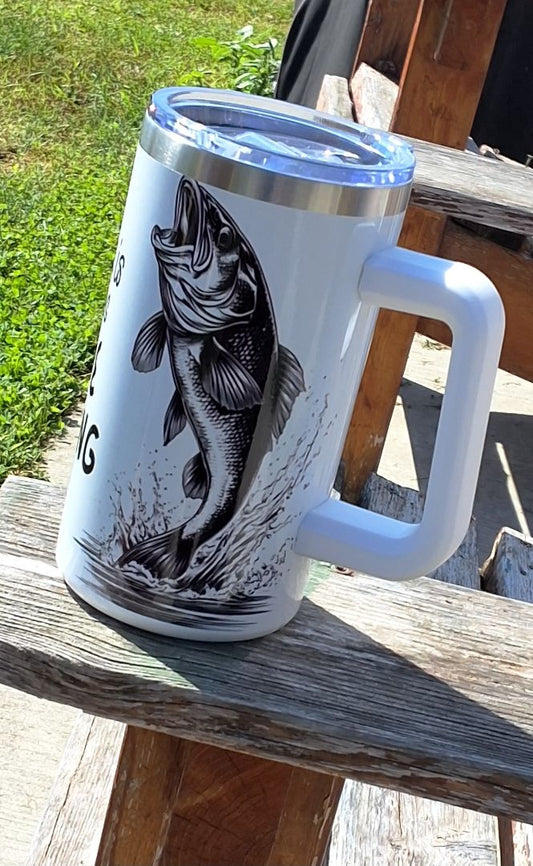 20oz  tumbler w/handle Always time for fishing, 20 OZ