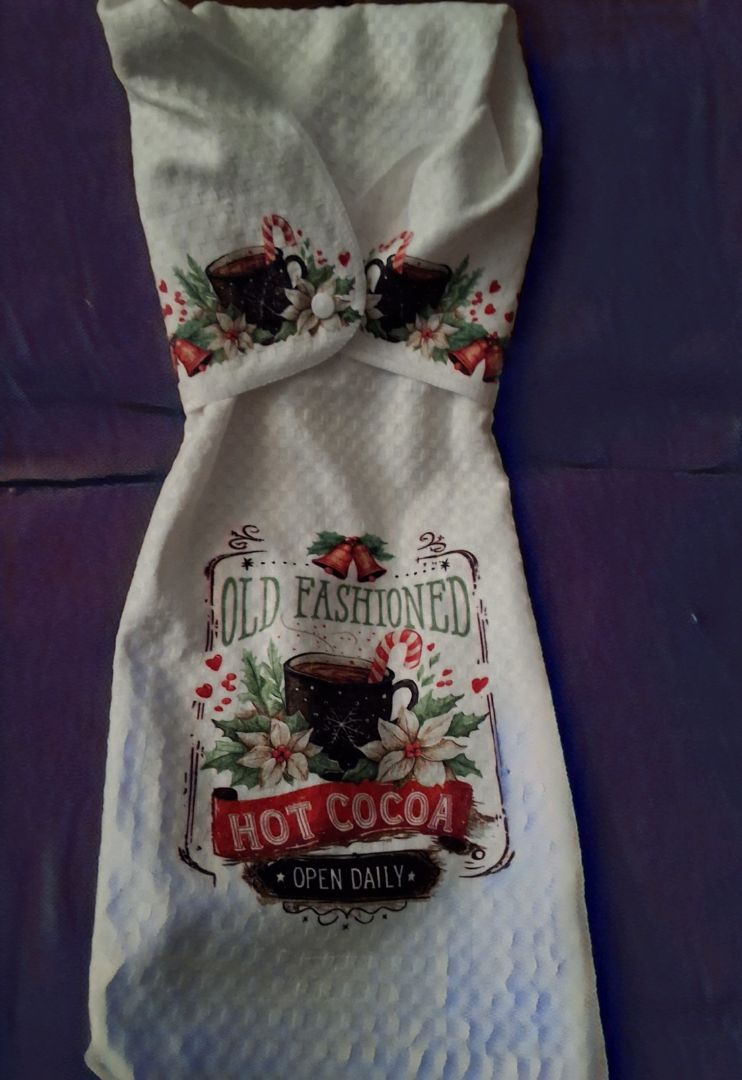 Christmas Hand towel with snap Old fashion  hot chocolate, 16 x 28