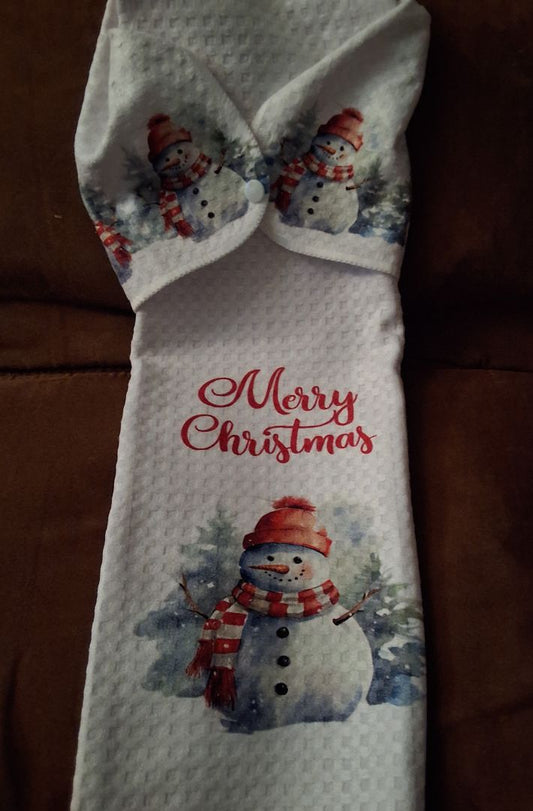Christmas Hand towel with snap Snowman/ Merry Christmas, 16 x 28