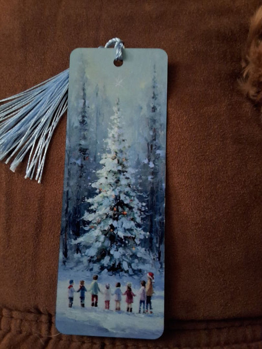 Winter Bookmark Tree and kids, 2 x 5.5"