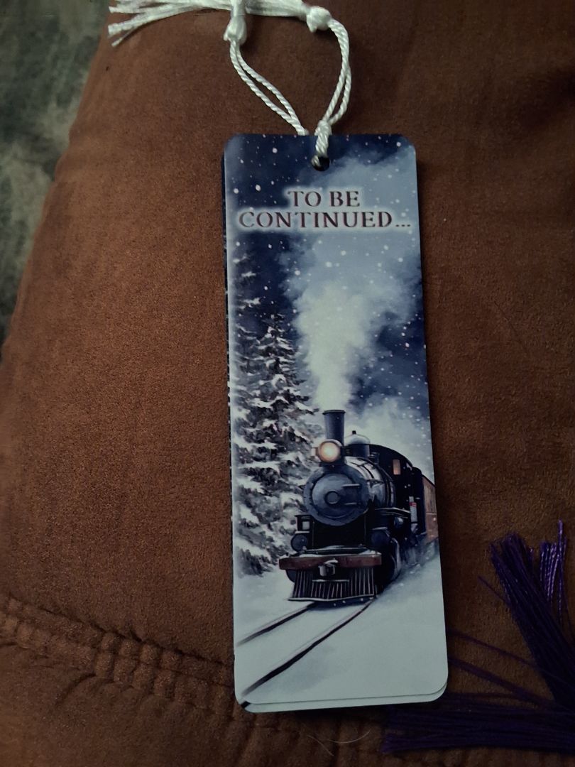 Winter Bookmark Train coming around the curb to bee continued, 2 x 5.5"
