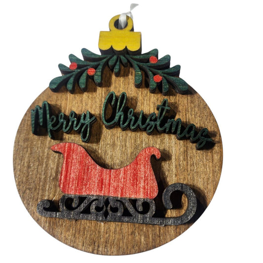Small Town Shop Merry Christmas Sleigh Ornament