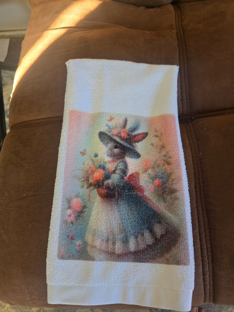 Hand towel bunny with flowers
