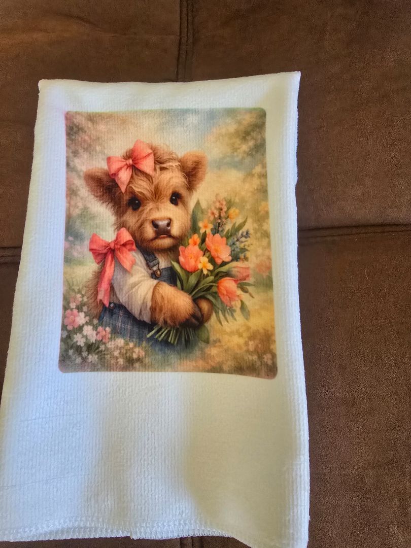 Hand towel Cow holding flowers
