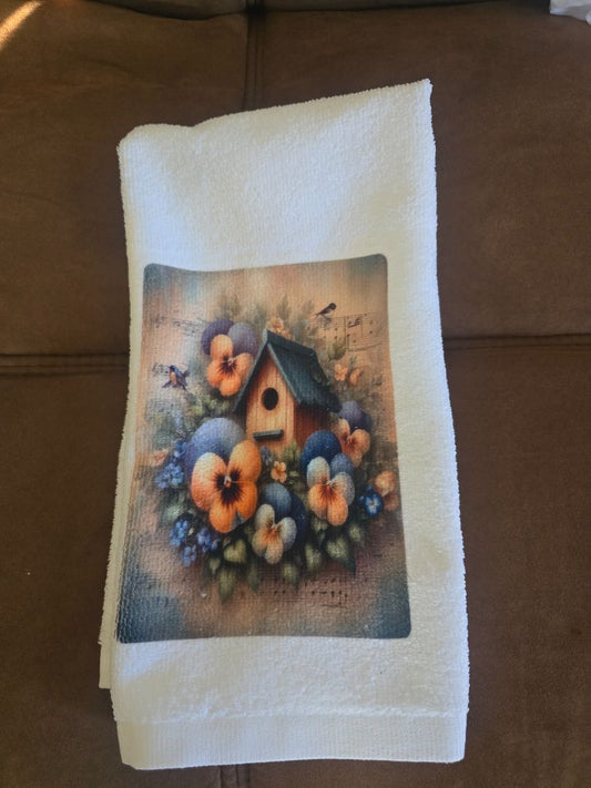Hand towel Bird house with blue
