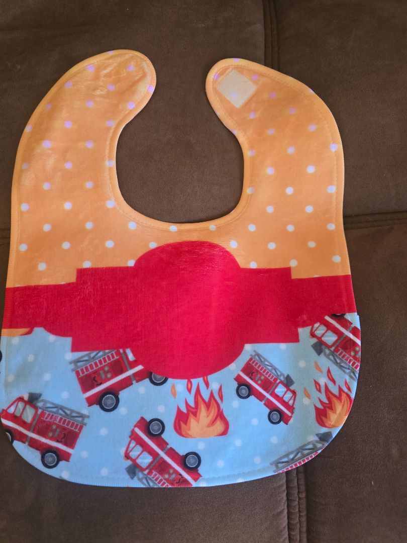 I Firetruck bib and burp cloth set