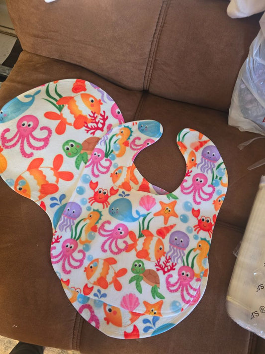 Multi color Baby Colorful sea animal bib and birp cloth