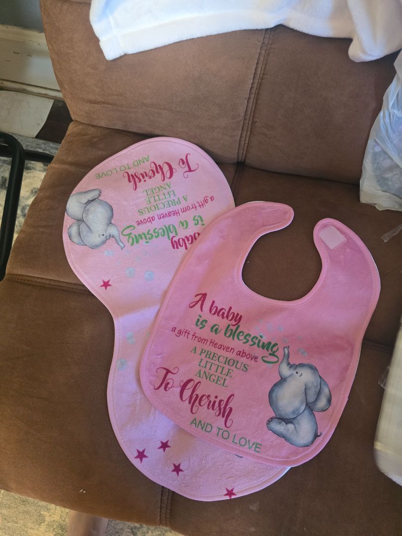 Pink Baby Pink elephant bib and birp cloth