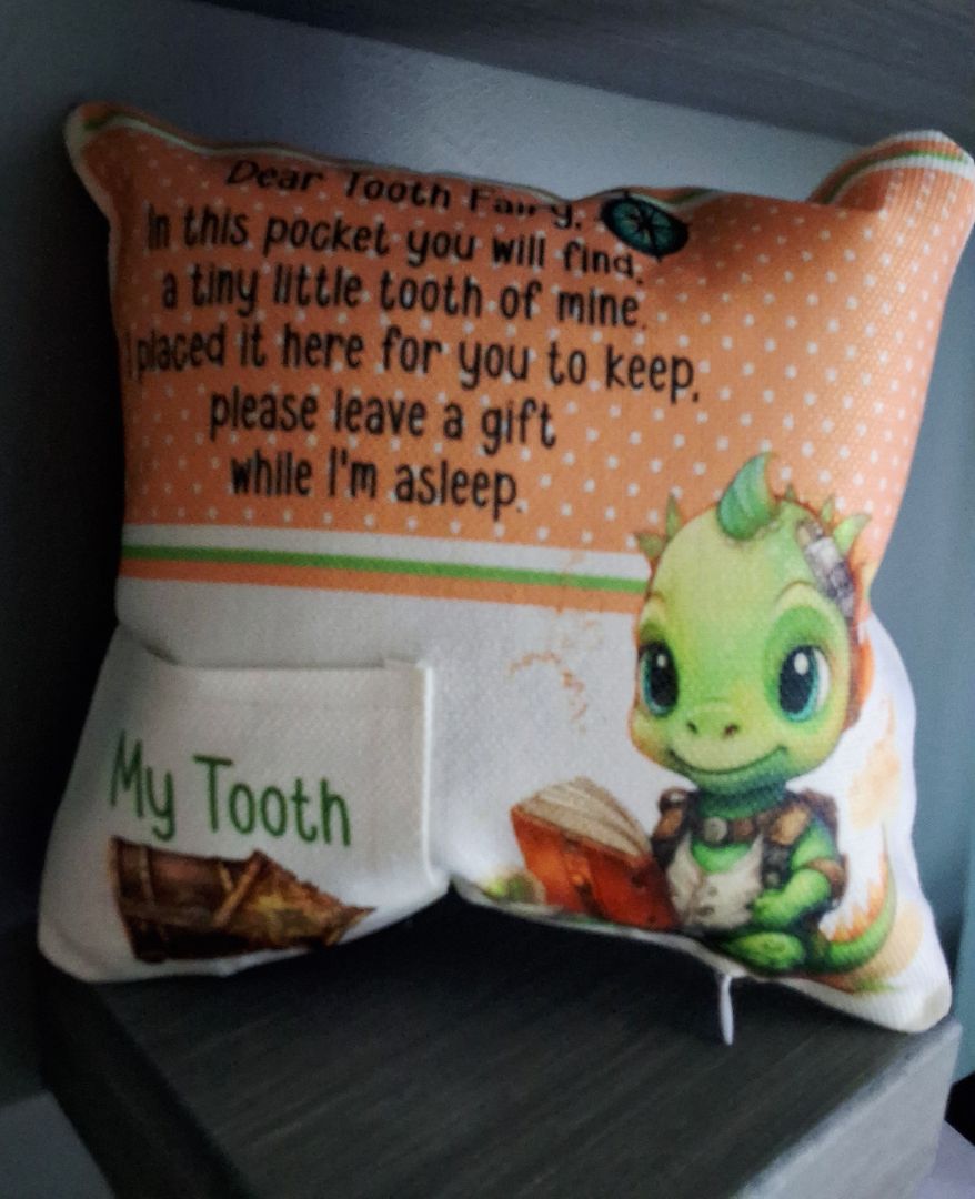 Tooth fairy Pillow Dinosaur tooth fairy pillow, 8x8