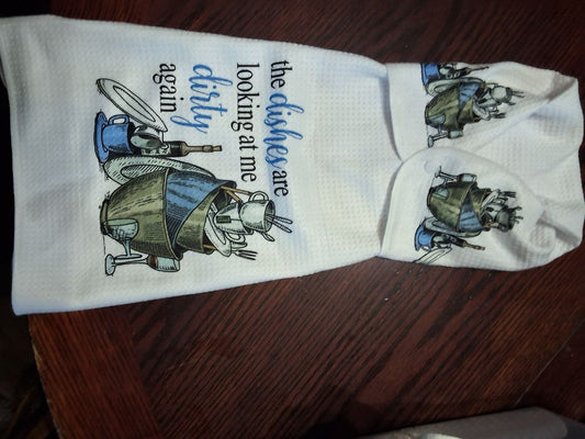 White Hand towel with snap The dishes are looking at me dirty