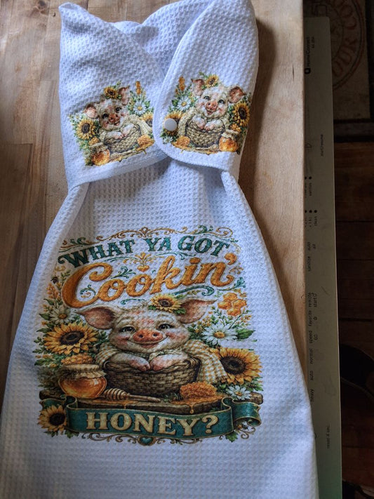 Hand towel with snap What you got cooking honey