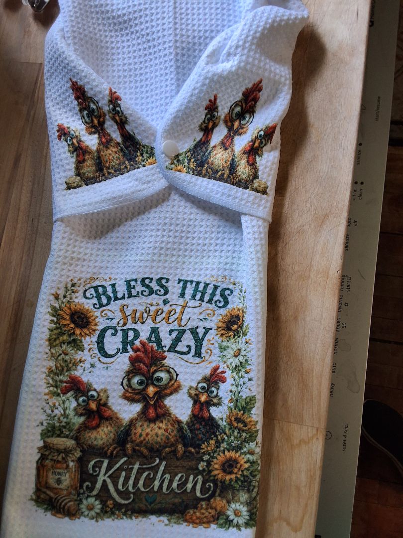 Hand towel with snap Bless this crazy kitchen.