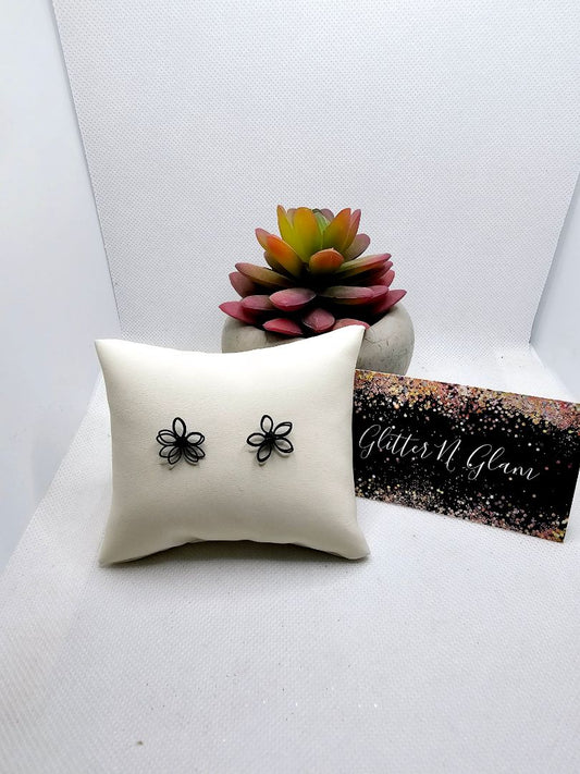 Black Glitter N Glam 2598 Black Flower Stud Earrings