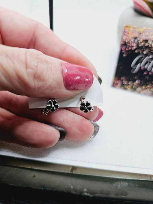 Black and silver Glitter n Glam 2270 Mini Silver and Black Flower Hoops