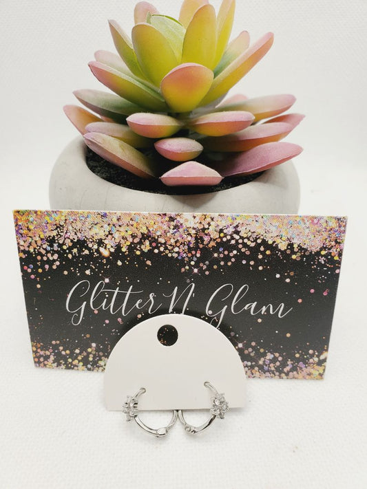 Silver Glitter n Glam 1690 Star Huggie Hoop Earrings