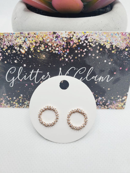 Rosegold Glitter N Glam 2332 Rosegold and Silver with CZ Stud Earrings