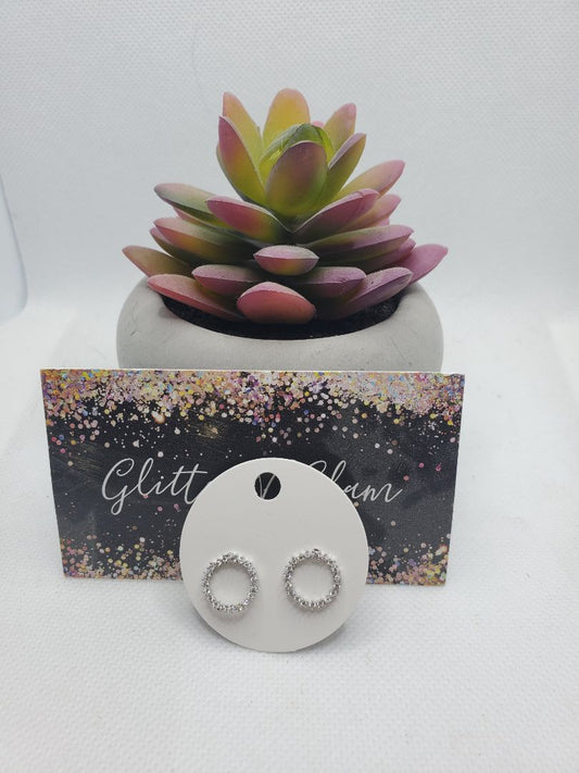 Silver Glitter n Glam 1290 Sparkly Silver Circle Stud Earrings