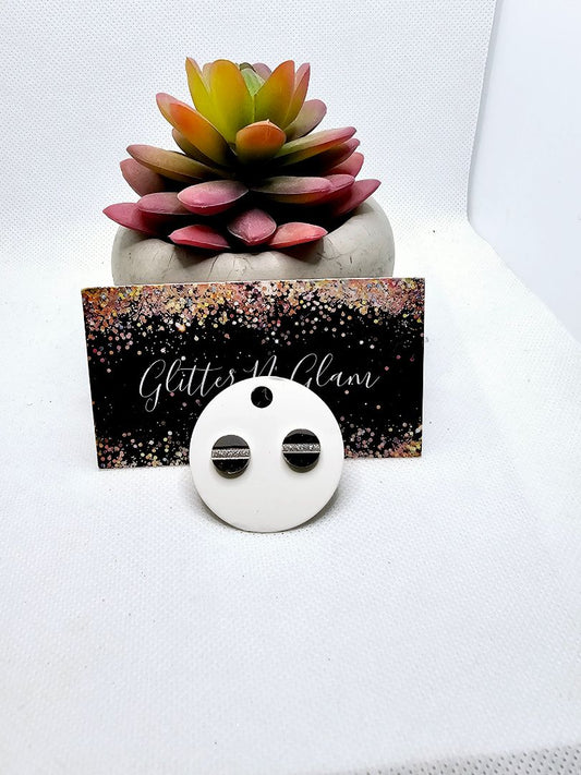Silver Glitter N Glam 2543 Silver Stud Earrings with Bling Across the Middle