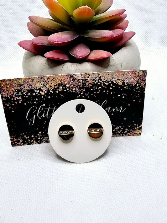 Gold Glitter N Glam 2544 Gold Stud Earrings with Bling Across the Middle