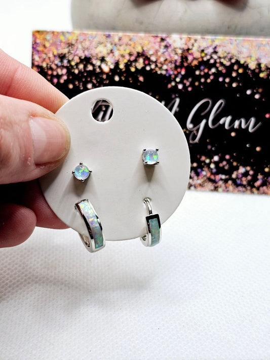 Silver and fire opal Glitter N Glam 2576 Fire Opal Bundle Studs and Hoops
