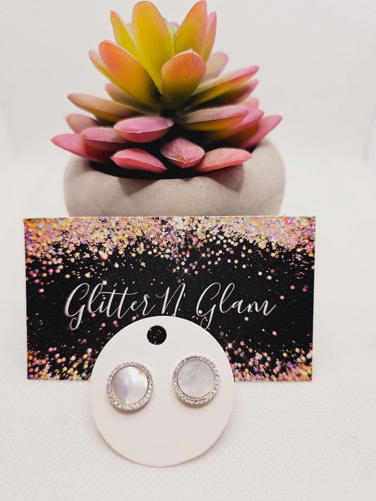 Silver and fire opal Glitter N Glam 1864 Opal/Silver with Bling Stud Earrings