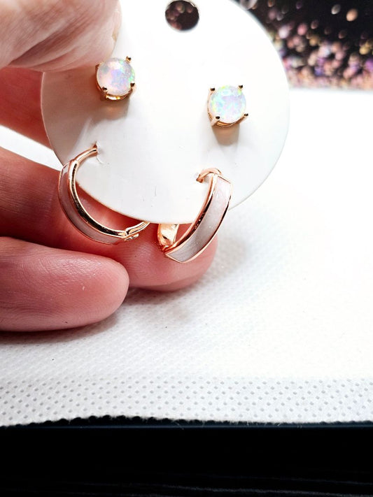 Rosegold and fire opal Glitter N Glam 2599 Rosegold Fire Opal Bundle Stud and Hoops Set