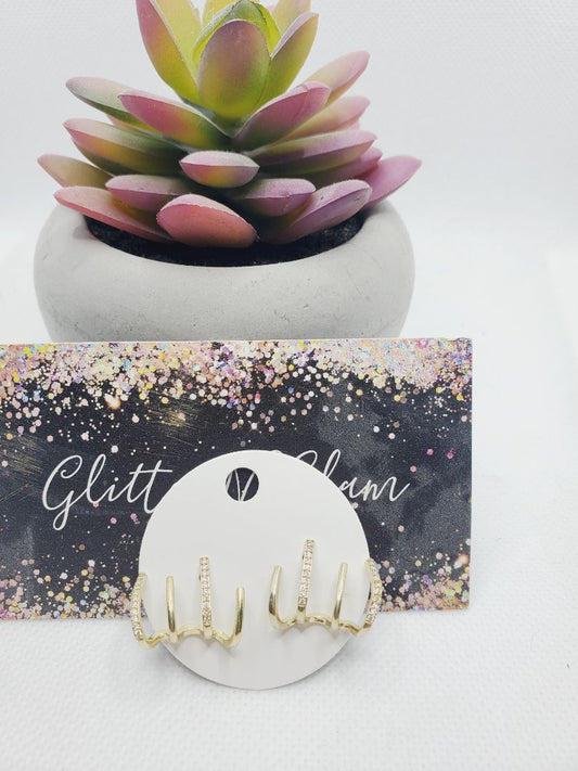 Gold Glitter N Glam 1299 Gold Sparkly Stud Hooped Earrings