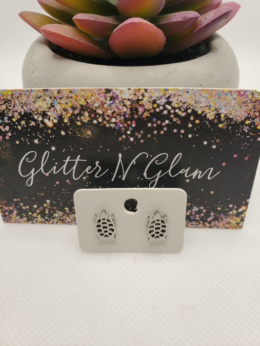 Silver Glitter N Glam 1177 Silver Sea Turtle Stud Earrings