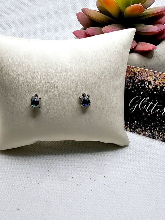 Silver and blue-ish green Glitter N Glam 2518 Blueish-Green Turtle Stud Earrings