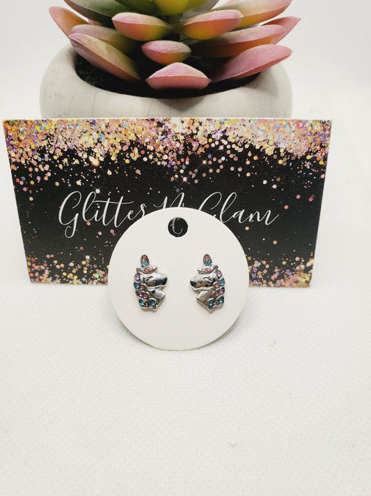 Silver Glitter N Glam 1663 Unicorn Stud Earrings