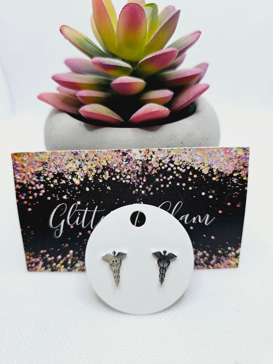 Silver Glitter N Glam 2007 Silver EMT/First Responder Stud Earrings