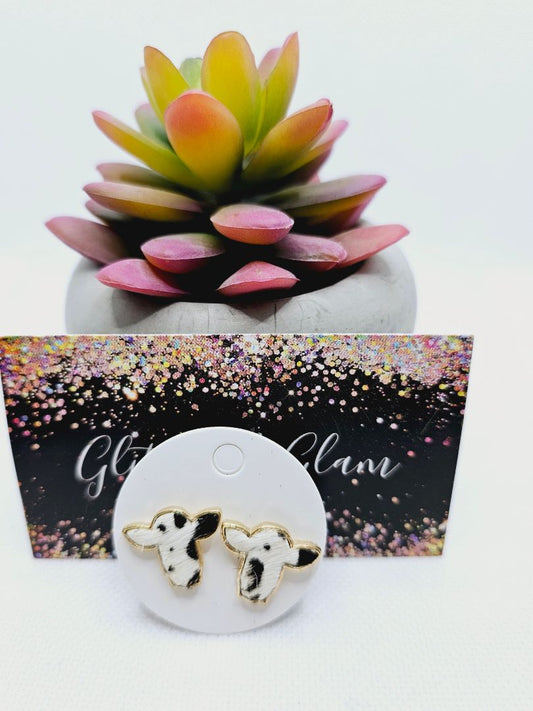 Gold Glitter N Glam 2218 Black Hair On Cow Stud Earrings