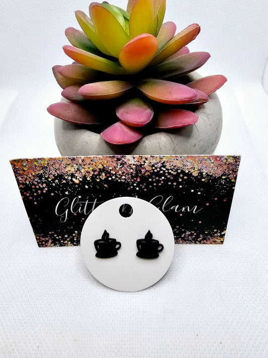 Black Glitter N Glam 2419 Black Coffee Cup StudsEarrings